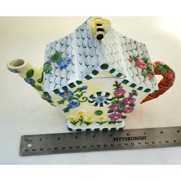 TEAPOT-FLOWERS INC BALLOONS-Bird House Design-Bee-Floral-Holds 3 Cups - Picture 14 of 16